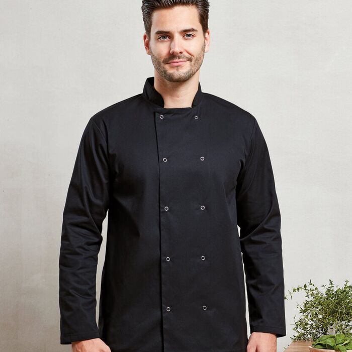 Studded front long sleeve chef's jacket Thumbnail
